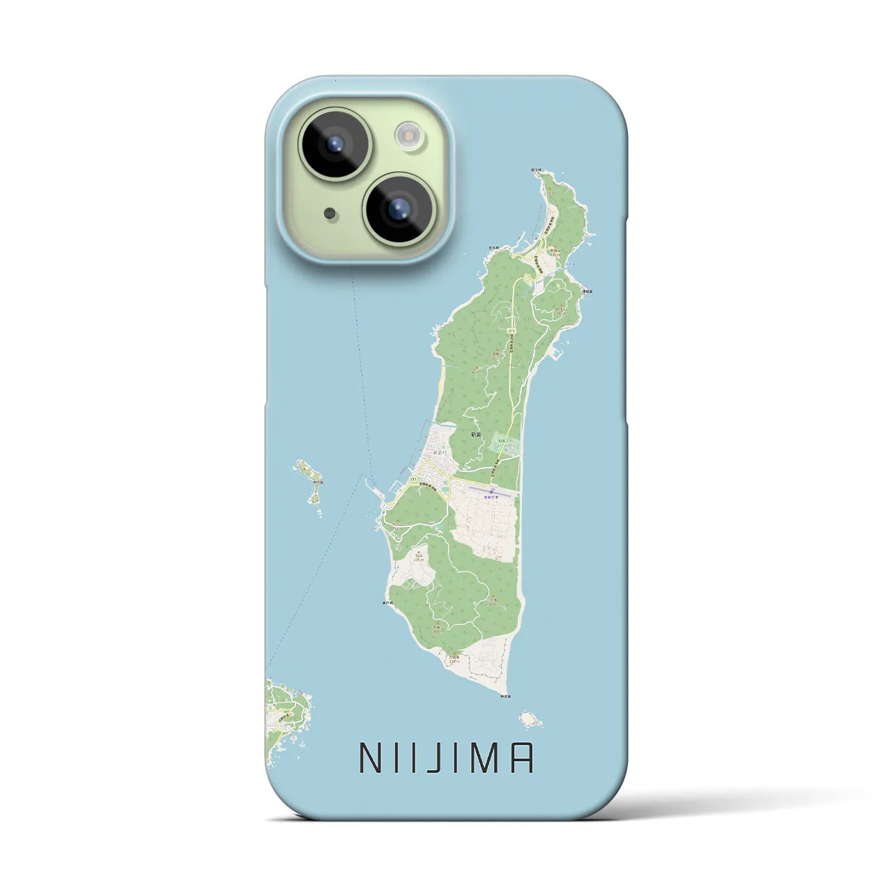 【新島】地図柄iPhoneケース（バックカバータイプ・ナチュラル）iPhone 15 用
