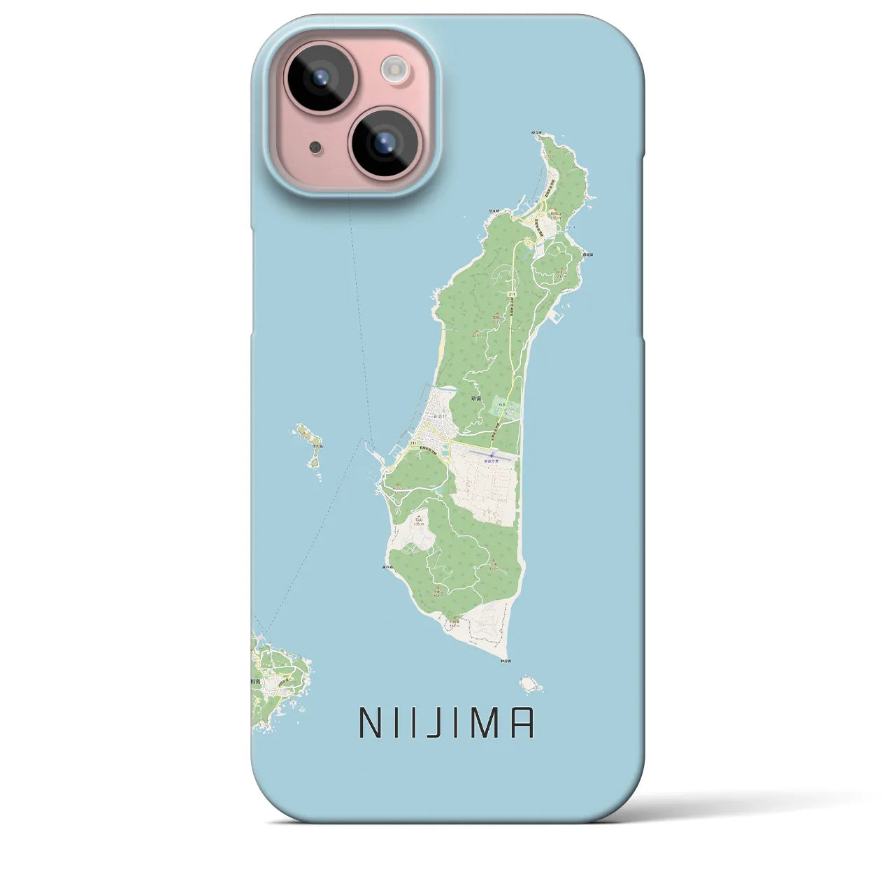 【新島】地図柄iPhoneケース（バックカバータイプ・ナチュラル）iPhone 15 Plus 用
