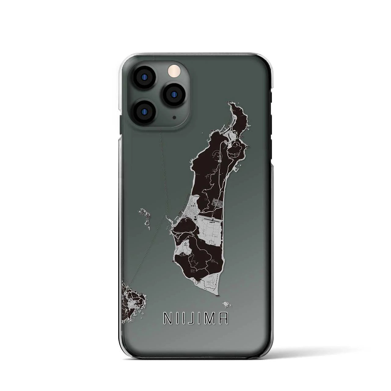 【新島】地図柄iPhoneケース（クリアタイプ・モノトーン）iPhone 11 Pro 用
