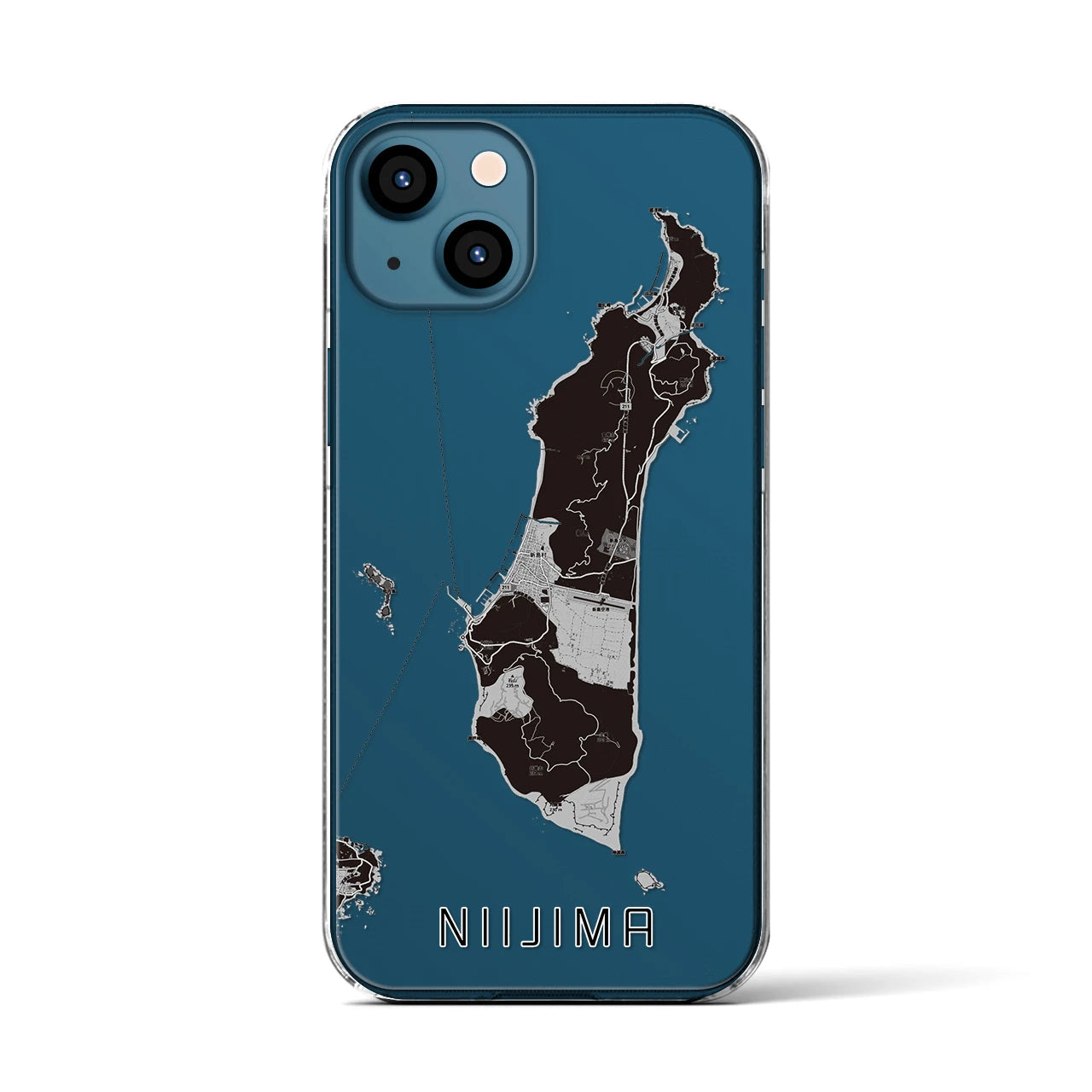 【新島】地図柄iPhoneケース（クリアタイプ・モノトーン）iPhone 13 用