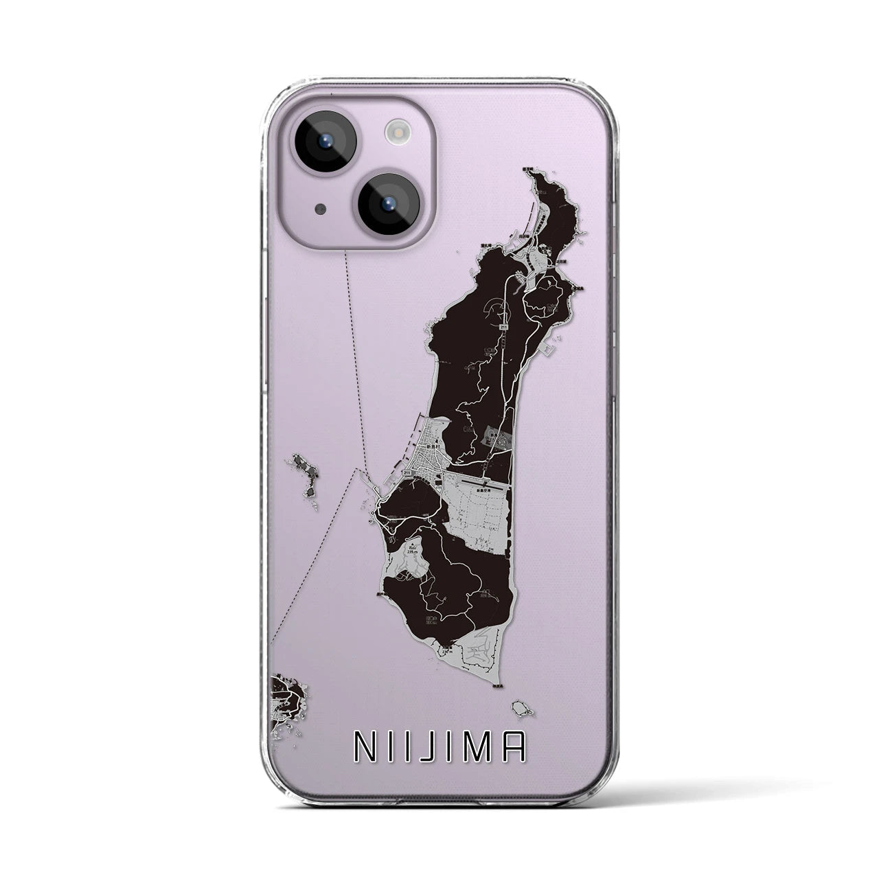 【新島】地図柄iPhoneケース（クリアタイプ・モノトーン）iPhone 14 用