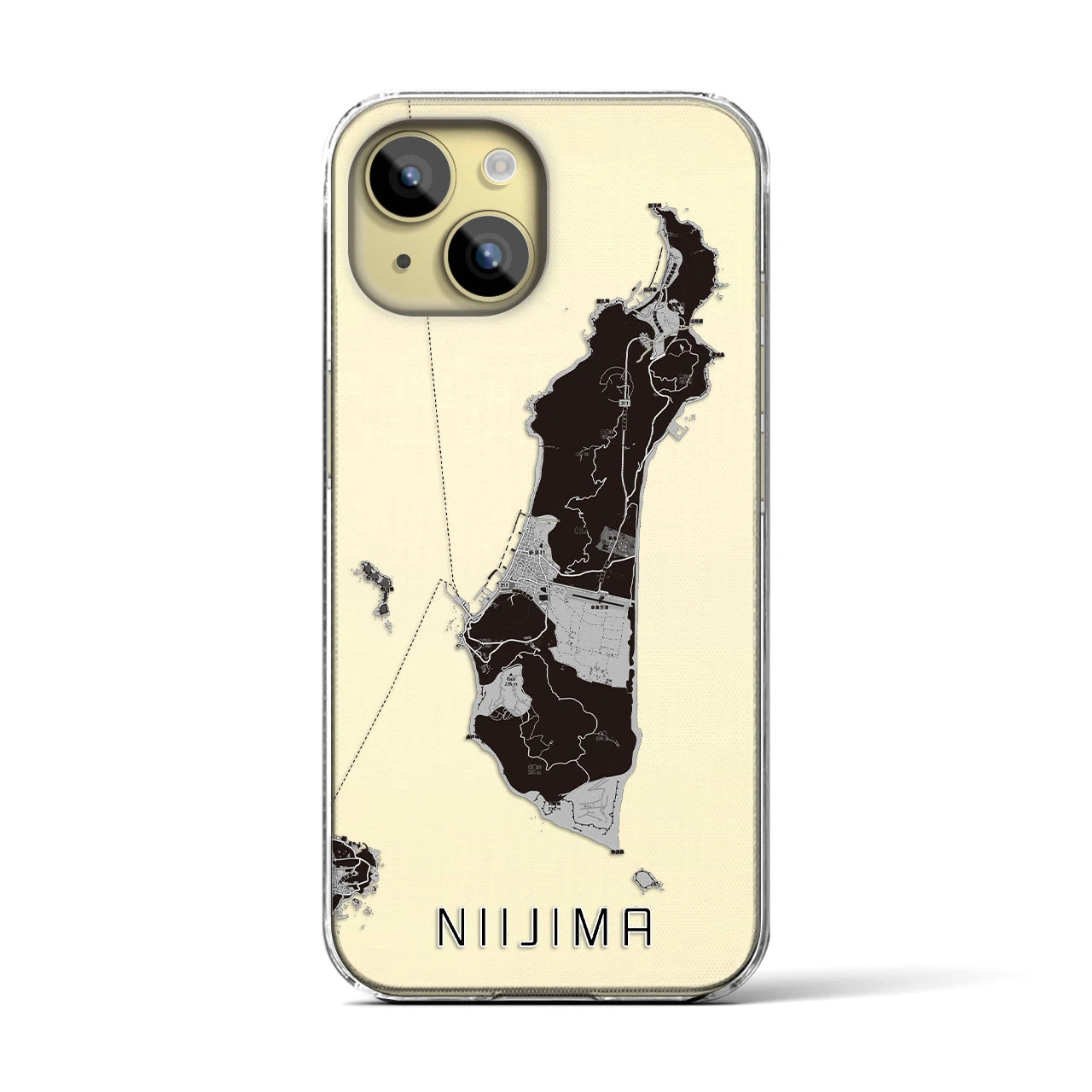 【新島】地図柄iPhoneケース（クリアタイプ・モノトーン）iPhone 15 用