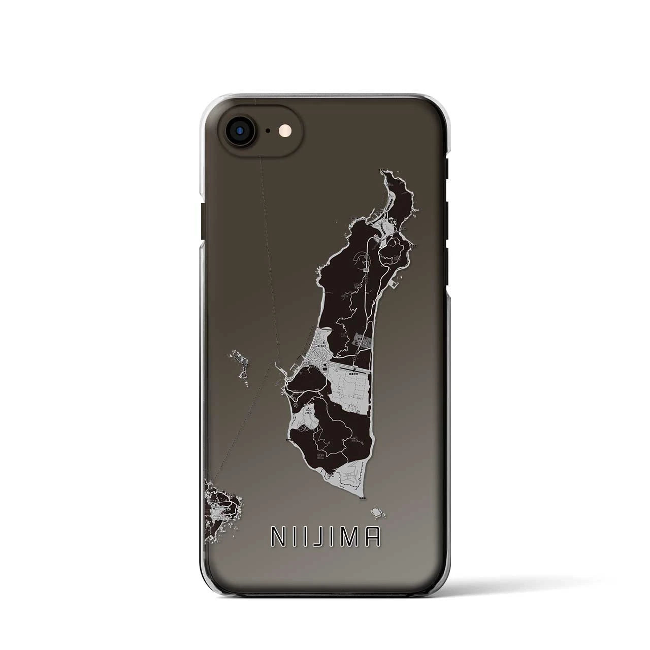 【新島】地図柄iPhoneケース（クリアタイプ・モノトーン）iPhone SE（第3 / 第2世代） / 8 / 7 / 6s / 6 用