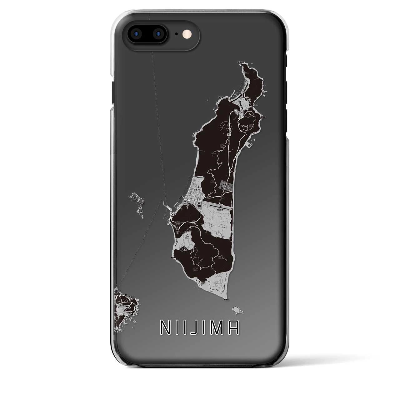 【新島】地図柄iPhoneケース（クリアタイプ・モノトーン）iPhone 8Plus /7Plus / 6sPlus / 6Plus 用