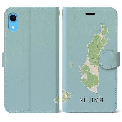 【新島（東京都）】地図柄iPhoneケース（手帳タイプ）ナチュラル・iPhone XR 用