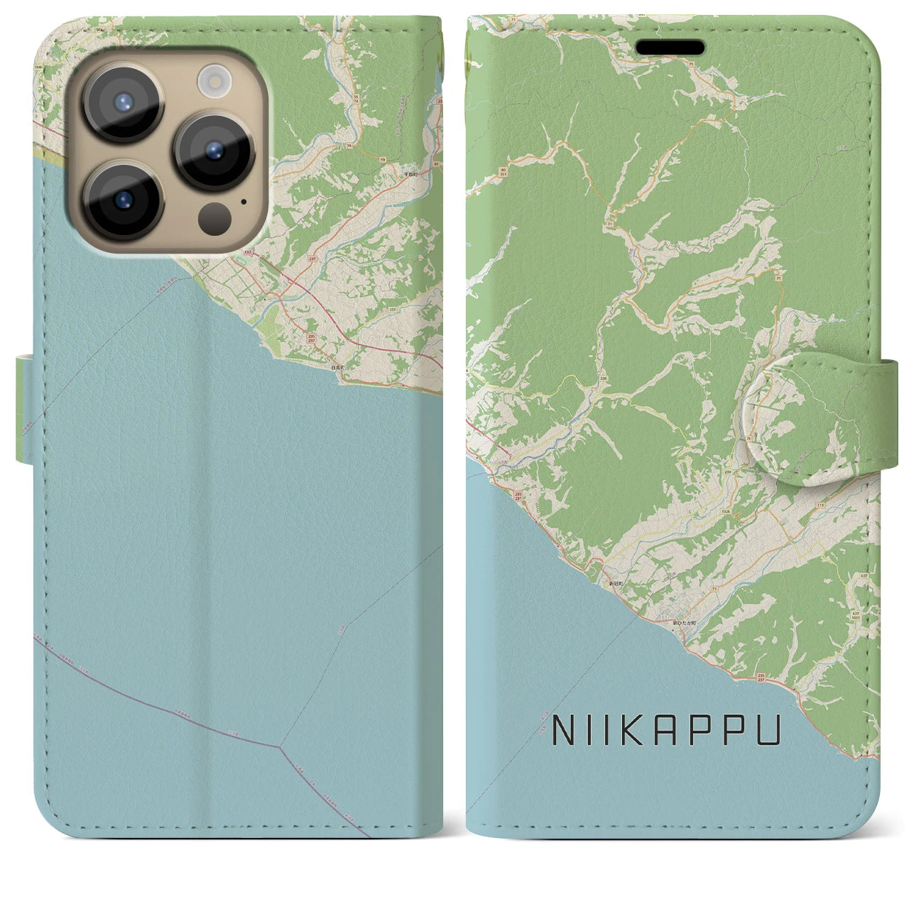 【新冠】地図柄iPhoneケース（手帳両面タイプ・ナチュラル）iPhone 14 Pro Max 用