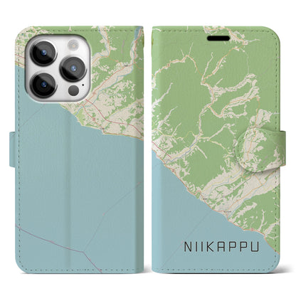 【新冠（北海道）】地図柄iPhoneケース（手帳タイプ）ナチュラル・iPhone 14 Pro 用