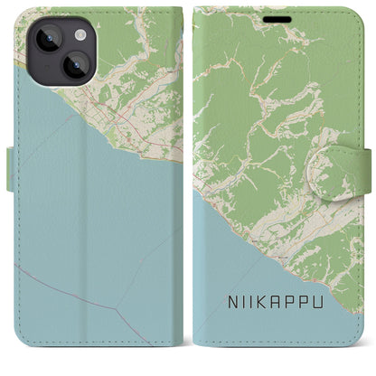 【新冠（北海道）】地図柄iPhoneケース（手帳タイプ）ナチュラル・iPhone 14 Plus 用