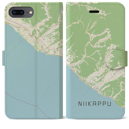 【新冠（北海道）】地図柄iPhoneケース（手帳タイプ）ナチュラル・iPhone 8Plus /7Plus / 6sPlus / 6Plus 用