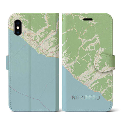 【新冠（北海道）】地図柄iPhoneケース（手帳タイプ）ナチュラル・iPhone XS / X 用