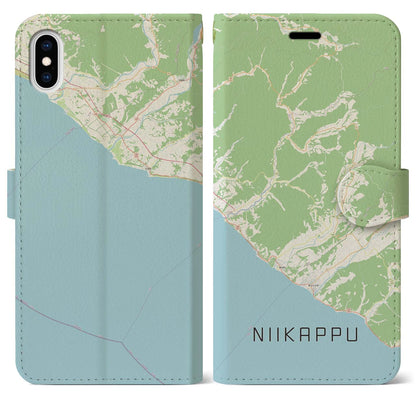 【新冠（北海道）】地図柄iPhoneケース（手帳タイプ）ナチュラル・iPhone XS Max 用