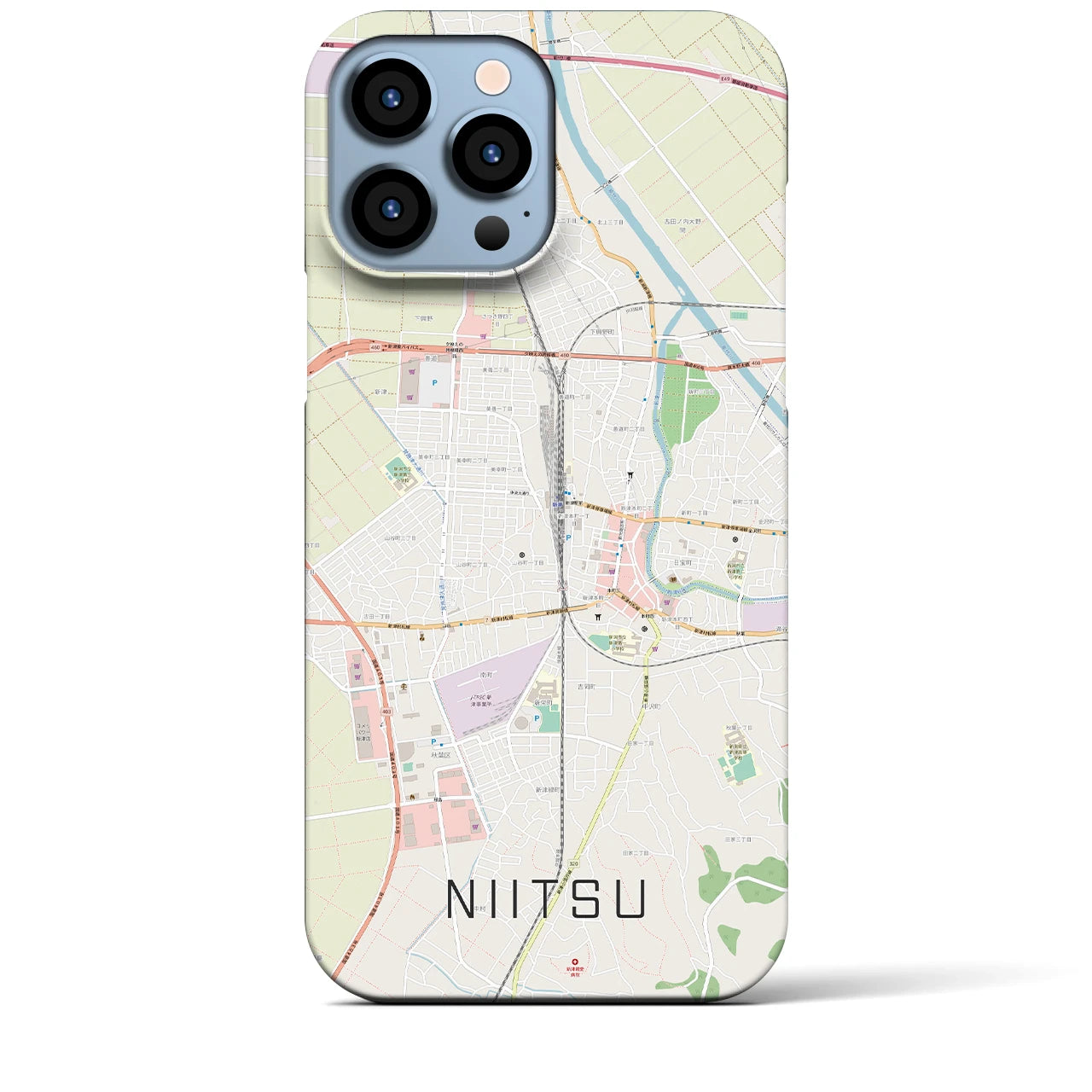 【新津】地図柄iPhoneケース（バックカバータイプ・ナチュラル）iPhone 13 Pro Max 用