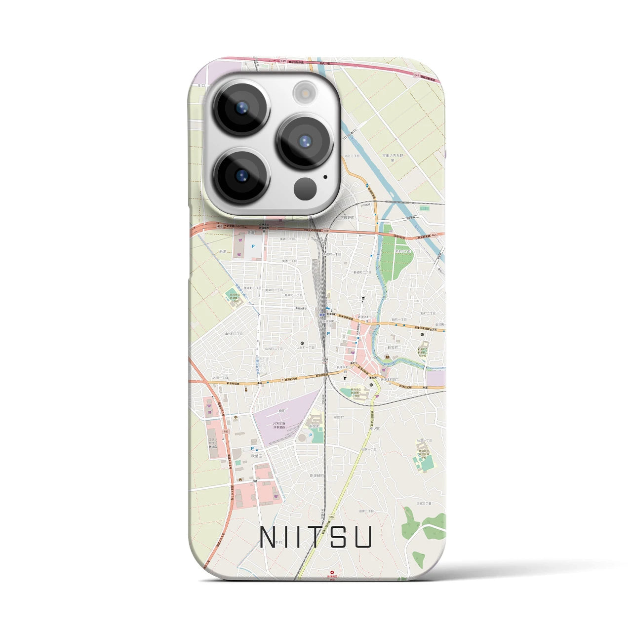 【新津】地図柄iPhoneケース（バックカバータイプ・ナチュラル）iPhone 14 Pro 用