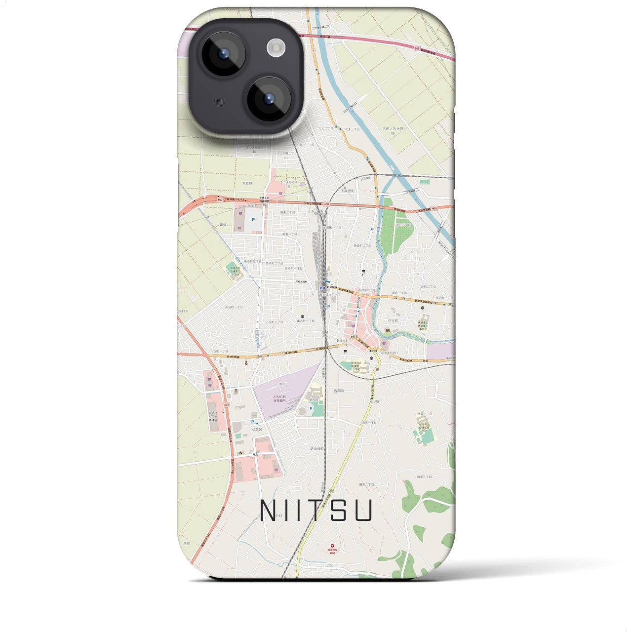 【新津】地図柄iPhoneケース（バックカバータイプ・ナチュラル）iPhone 14 Plus 用