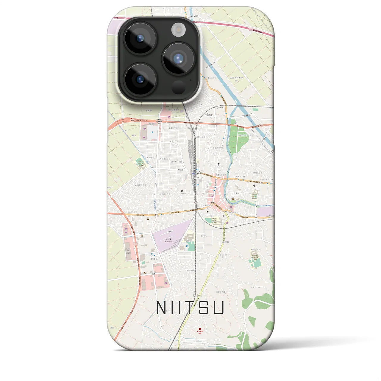 【新津】地図柄iPhoneケース（バックカバータイプ・ナチュラル）iPhone 15 Pro Max 用