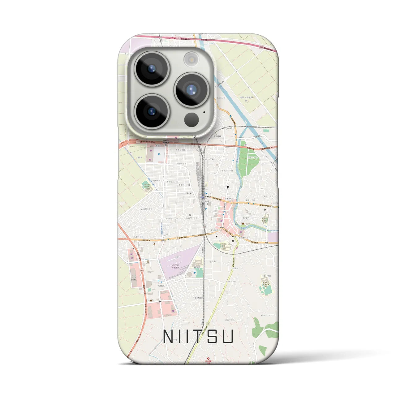 【新津】地図柄iPhoneケース（バックカバータイプ・ナチュラル）iPhone 15 Pro 用