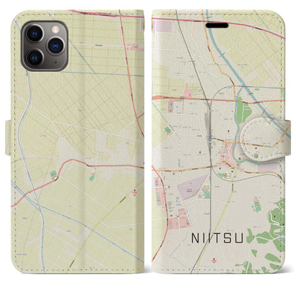 【新津（新潟県）】地図柄iPhoneケース（手帳タイプ）ナチュラル・iPhone 11 Pro Max 用