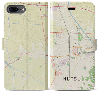 【新津（新潟県）】地図柄iPhoneケース（手帳タイプ）ナチュラル・iPhone 8Plus /7Plus / 6sPlus / 6Plus 用
