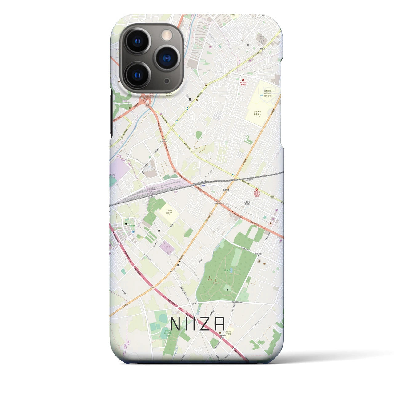【新座】地図柄iPhoneケース（バックカバータイプ・ナチュラル）iPhone 11 Pro Max 用