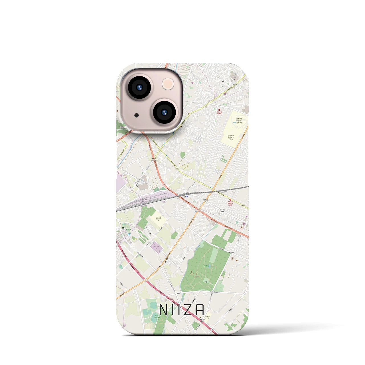 【新座】地図柄iPhoneケース（バックカバータイプ・ナチュラル）iPhone 13 mini 用