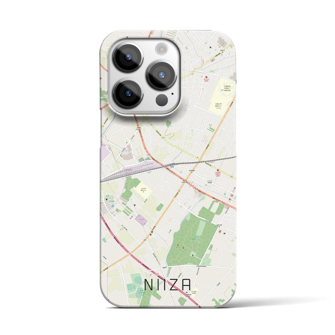【新座】地図柄iPhoneケース（バックカバータイプ・ナチュラル）iPhone 14 Pro 用