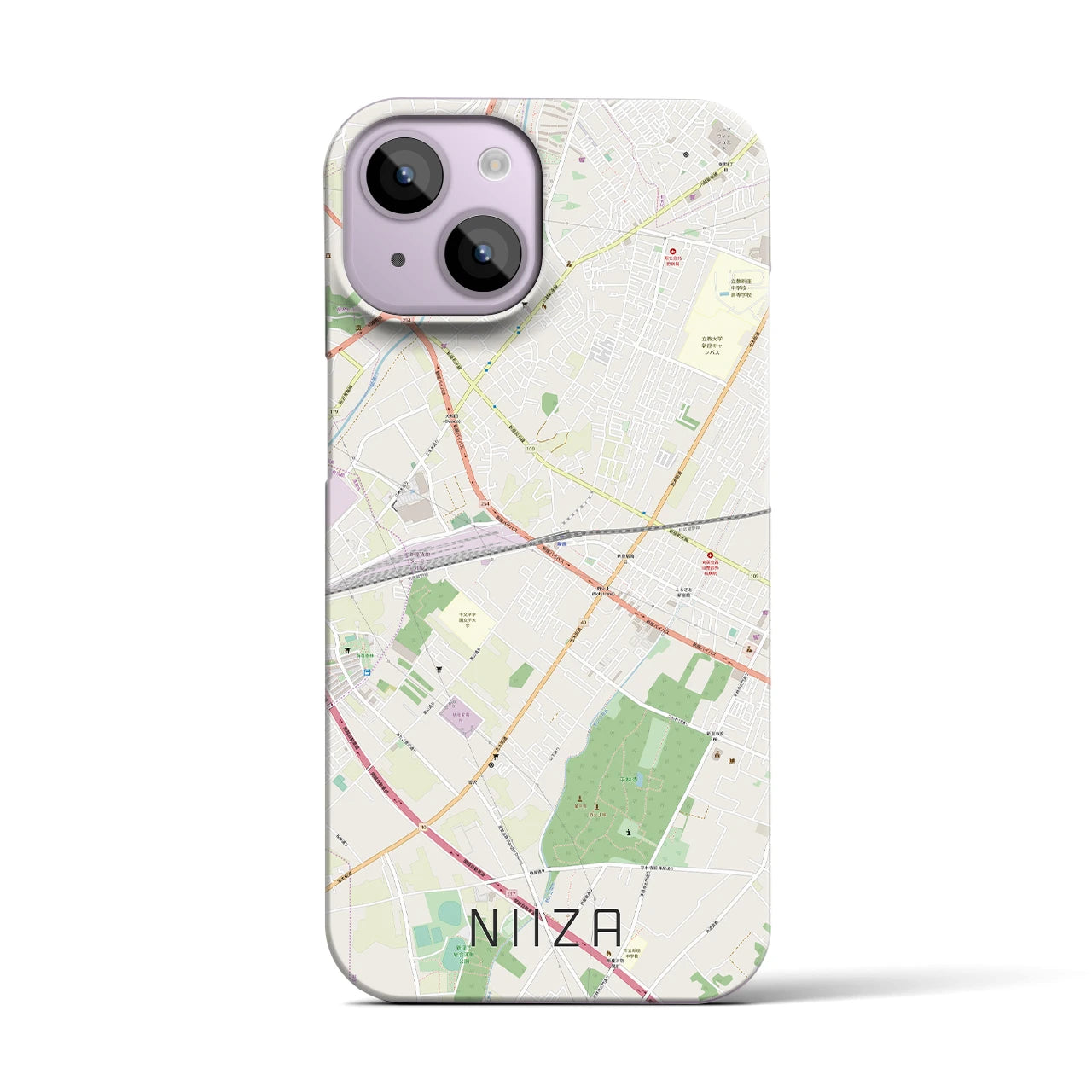 【新座】地図柄iPhoneケース（バックカバータイプ・ナチュラル）iPhone 14 用