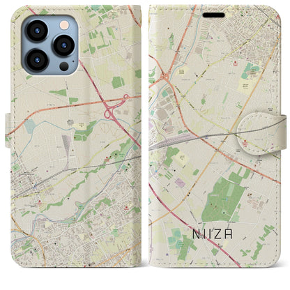 【新座】地図柄iPhoneケース（手帳両面タイプ・ナチュラル）iPhone 13 Pro Max 用