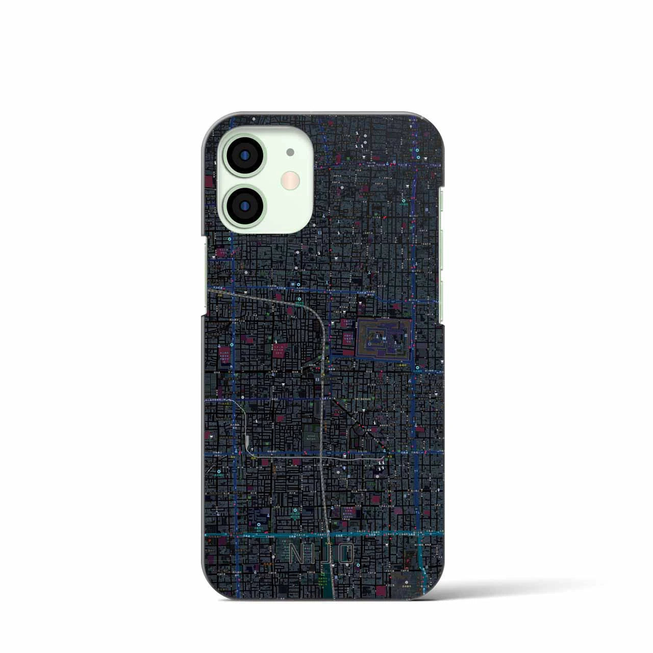 【二条】地図柄iPhoneケース（バックカバータイプ・ブラック）iPhone 12 mini 用