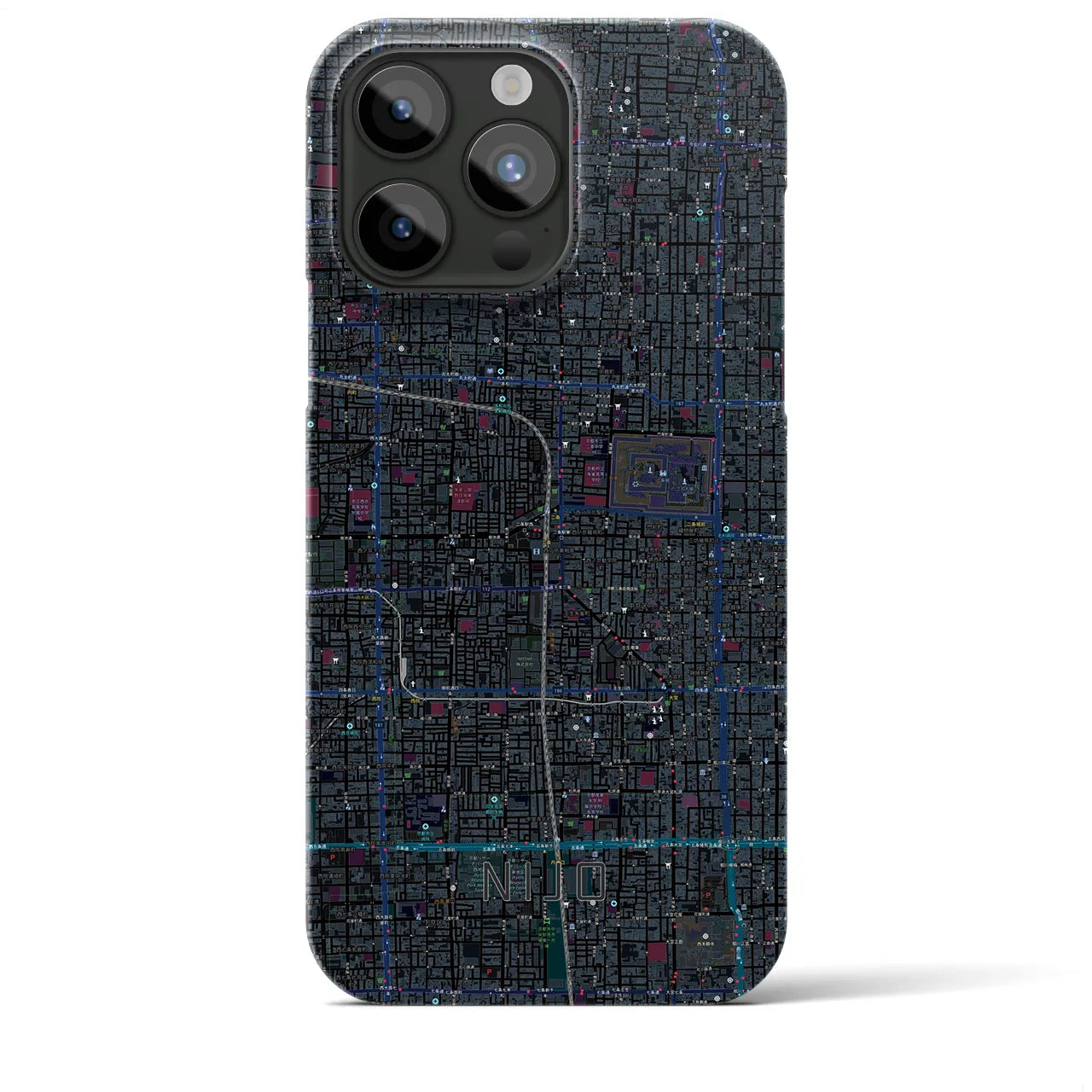 【二条】地図柄iPhoneケース（バックカバータイプ・ブラック）iPhone 15 Pro Max 用