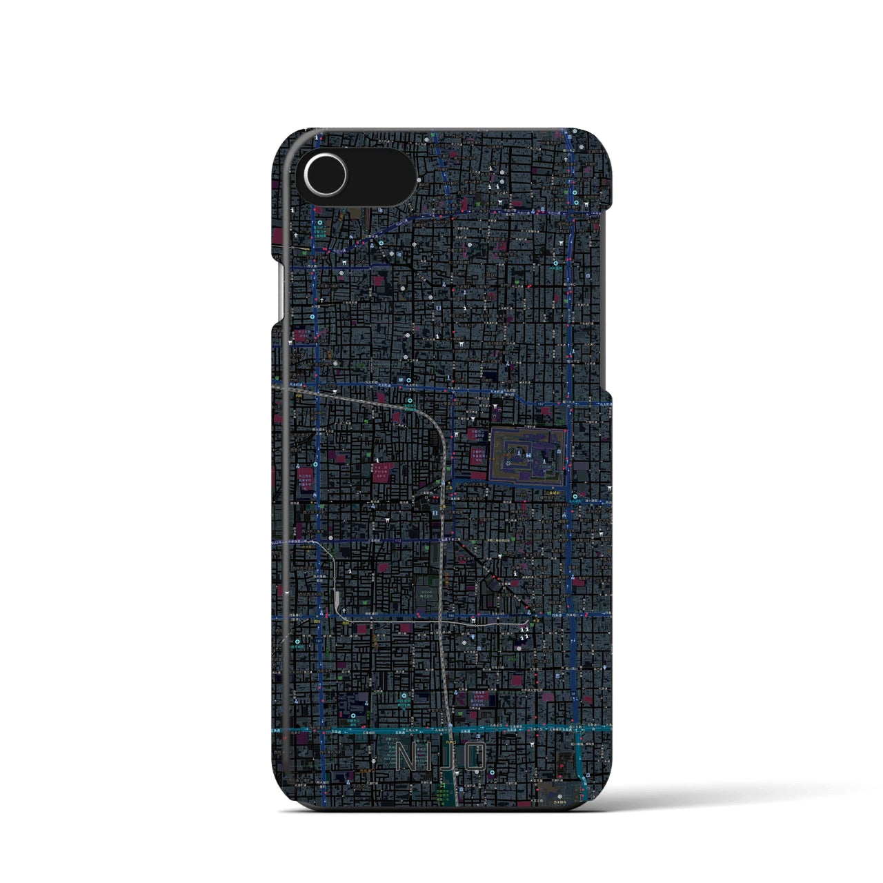 【二条】地図柄iPhoneケース（バックカバータイプ・ブラック）iPhone SE（第3 / 第2世代） / 8 / 7 / 6s / 6 用
