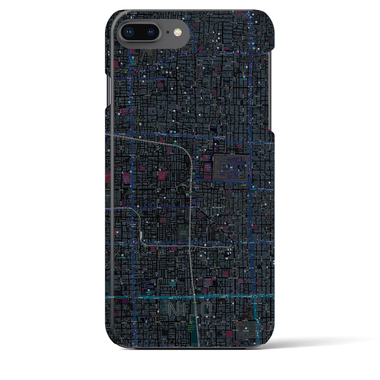 【二条】地図柄iPhoneケース（バックカバータイプ・ブラック）iPhone 8Plus /7Plus / 6sPlus / 6Plus 用