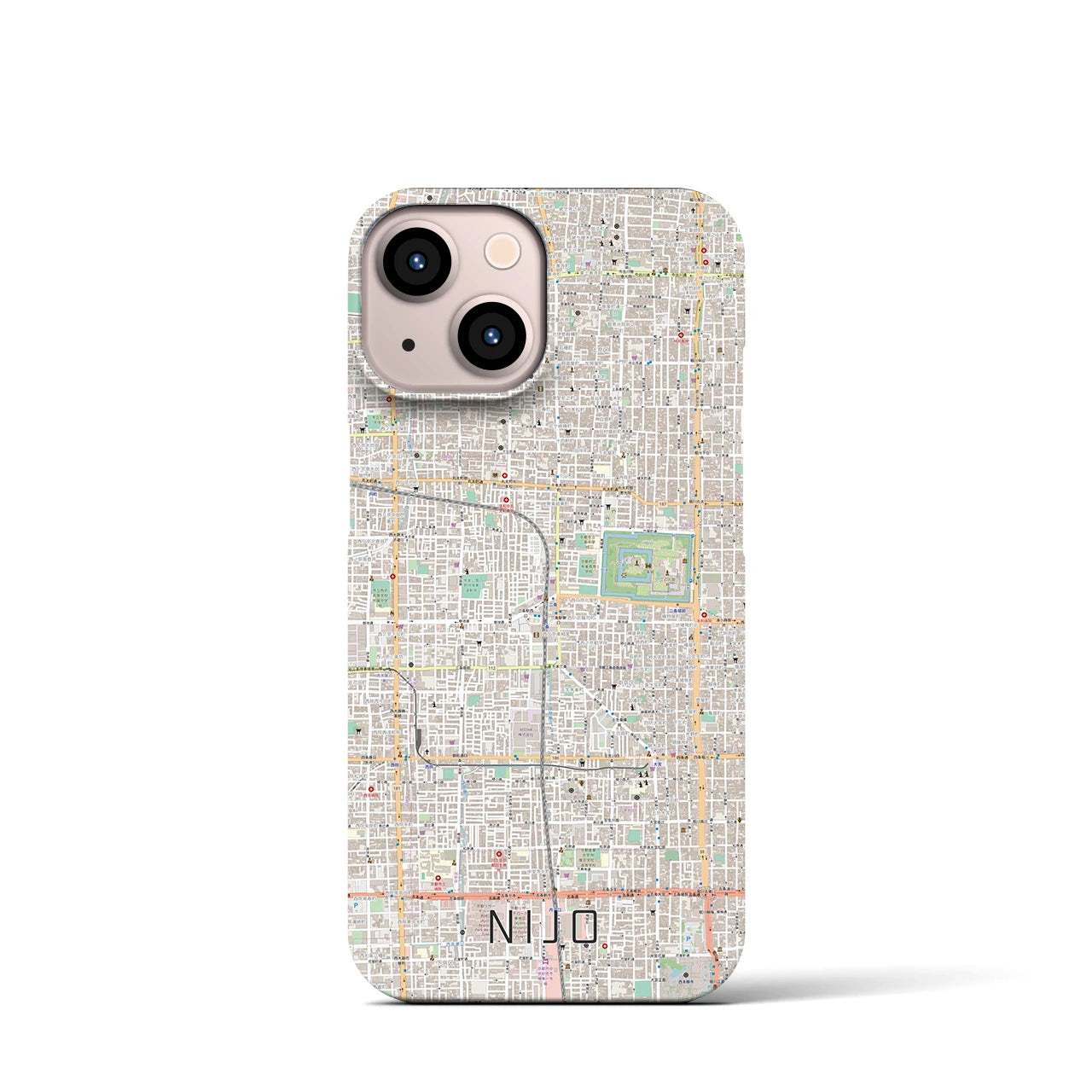 【二条】地図柄iPhoneケース（バックカバータイプ・ナチュラル）iPhone 13 mini 用