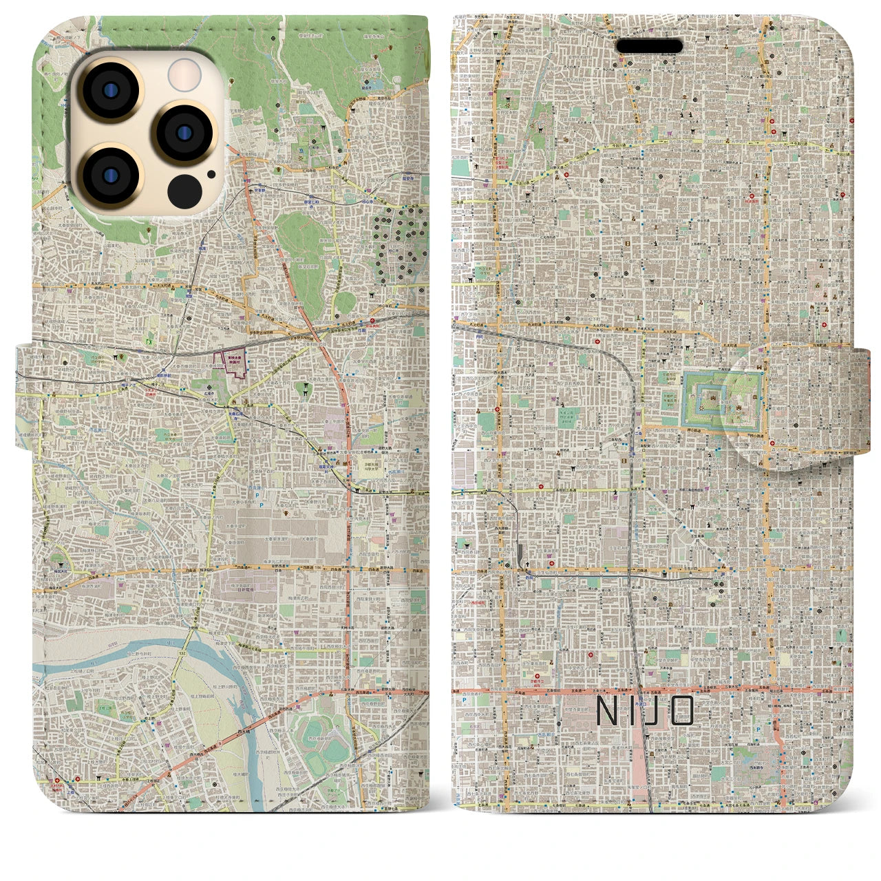 【二条】地図柄iPhoneケース（手帳両面タイプ・ナチュラル）iPhone 12 Pro Max 用
