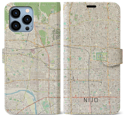 【二条（京都府）】地図柄iPhoneケース（手帳タイプ）ナチュラル・iPhone 13 Pro Max 用