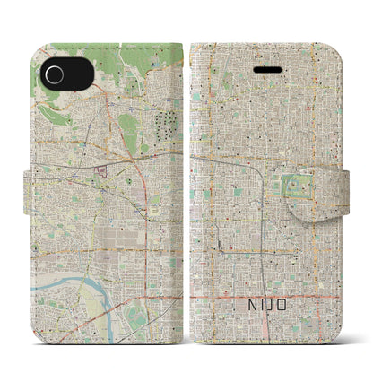 【二条（京都府）】地図柄iPhoneケース（手帳タイプ）ナチュラル・iPhone SE（第3 / 第2世代） / 8 / 7 / 6s / 6 用