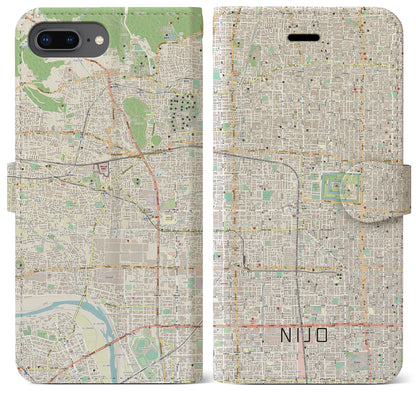 【二条（京都府）】地図柄iPhoneケース（手帳タイプ）ナチュラル・iPhone 8Plus /7Plus / 6sPlus / 6Plus 用