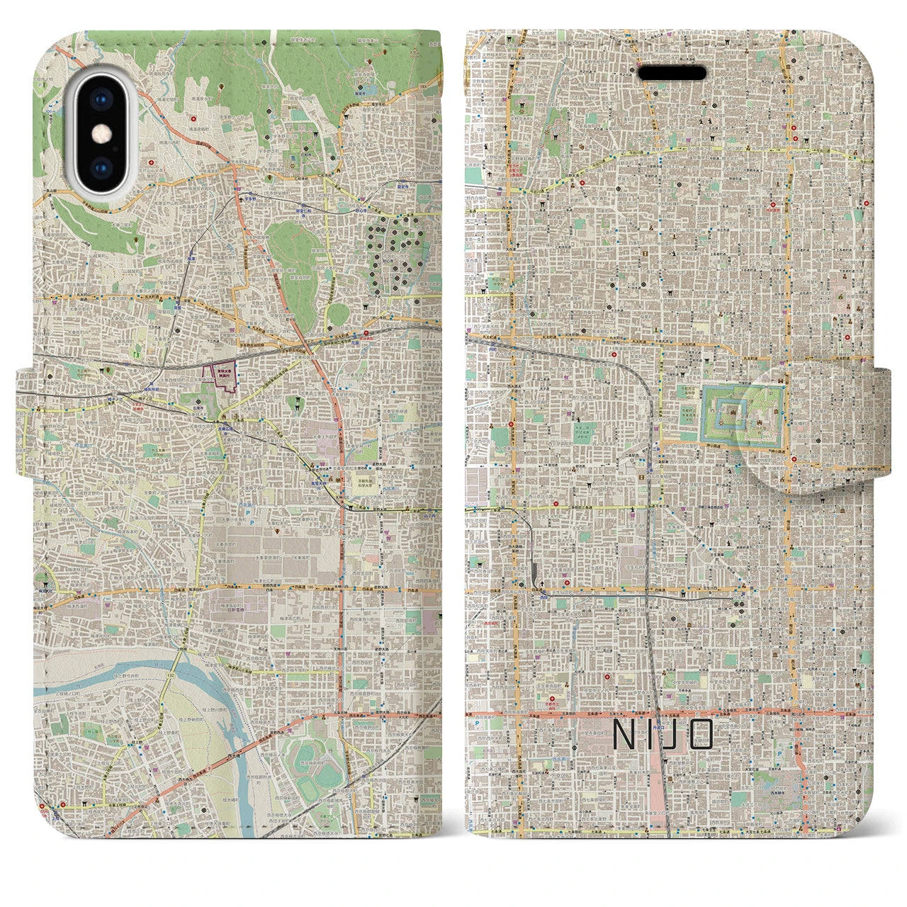 【二条】地図柄iPhoneケース（手帳両面タイプ・ナチュラル）iPhone XS Max 用