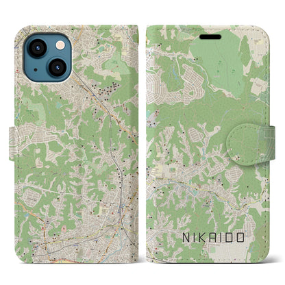 【二階堂（神奈川県）】地図柄iPhoneケース（手帳タイプ）ナチュラル・iPhone 13 用