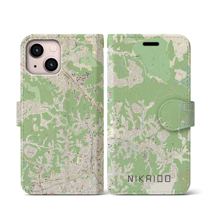 【二階堂（神奈川県）】地図柄iPhoneケース（手帳タイプ）ナチュラル・iPhone 13 mini 用