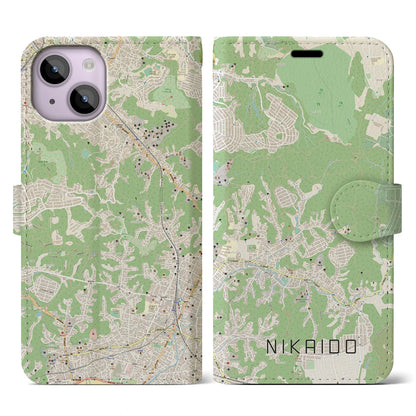 【二階堂（神奈川県）】地図柄iPhoneケース（手帳タイプ）ナチュラル・iPhone 14 用