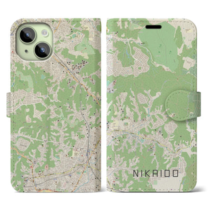 【二階堂（神奈川県）】地図柄iPhoneケース（手帳タイプ）ナチュラル・iPhone 15 用