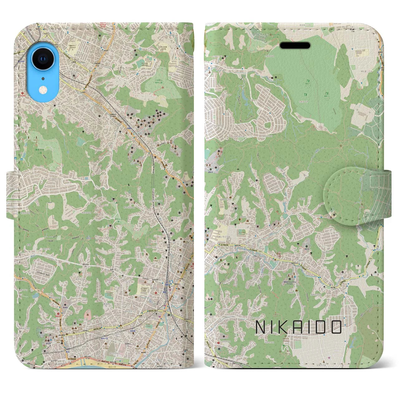 【二階堂】地図柄iPhoneケース（手帳両面タイプ・ナチュラル）iPhone XR 用