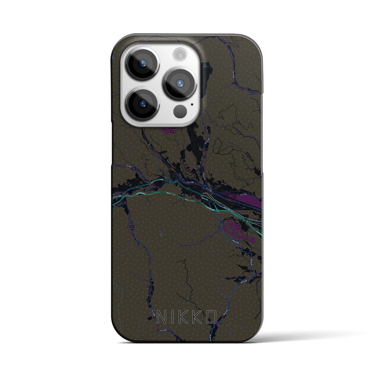 【日光】地図柄iPhoneケース（バックカバータイプ・ブラック）iPhone 14 Pro 用