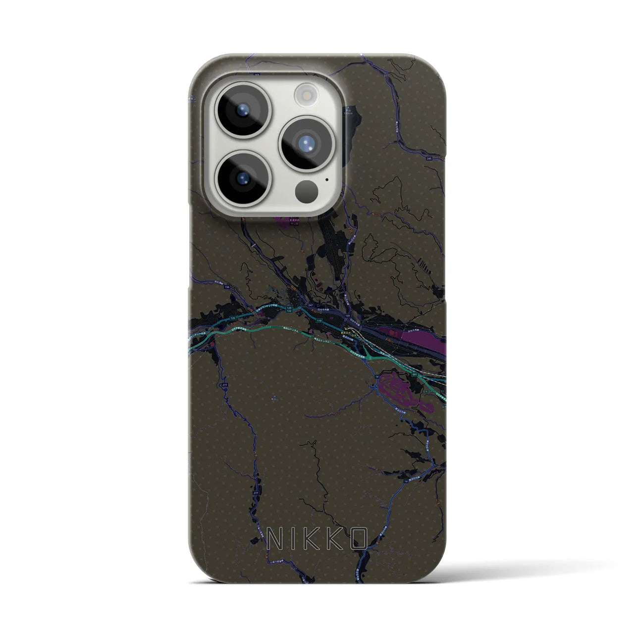 【日光】地図柄iPhoneケース（バックカバータイプ・ブラック）iPhone 15 Pro 用