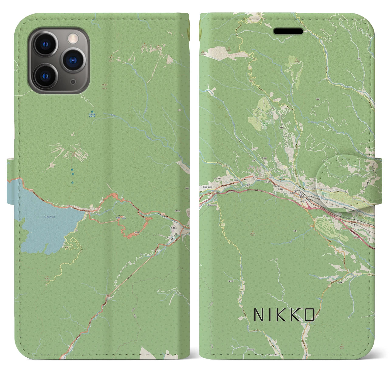 【日光】地図柄iPhoneケース（手帳両面タイプ・ナチュラル）iPhone 11 Pro Max 用