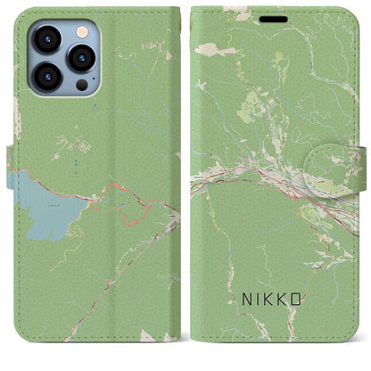 【日光（栃木県）】地図柄iPhoneケース（手帳タイプ）ナチュラル・iPhone 13 Pro Max 用