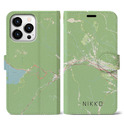 【日光（栃木県）】地図柄iPhoneケース（手帳タイプ）ナチュラル・iPhone 13 Pro 用