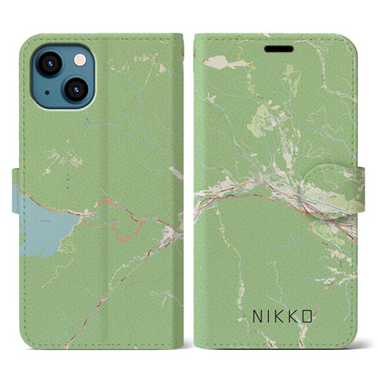 【日光（栃木県）】地図柄iPhoneケース（手帳タイプ）ナチュラル・iPhone 13 用