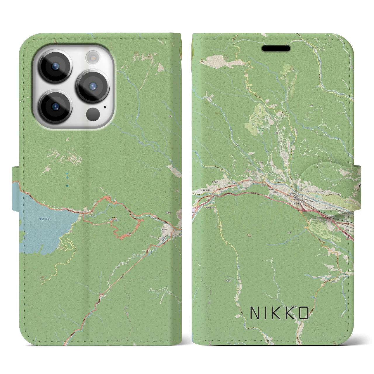 【日光】地図柄iPhoneケース（手帳両面タイプ・ナチュラル）iPhone 14 Pro 用
