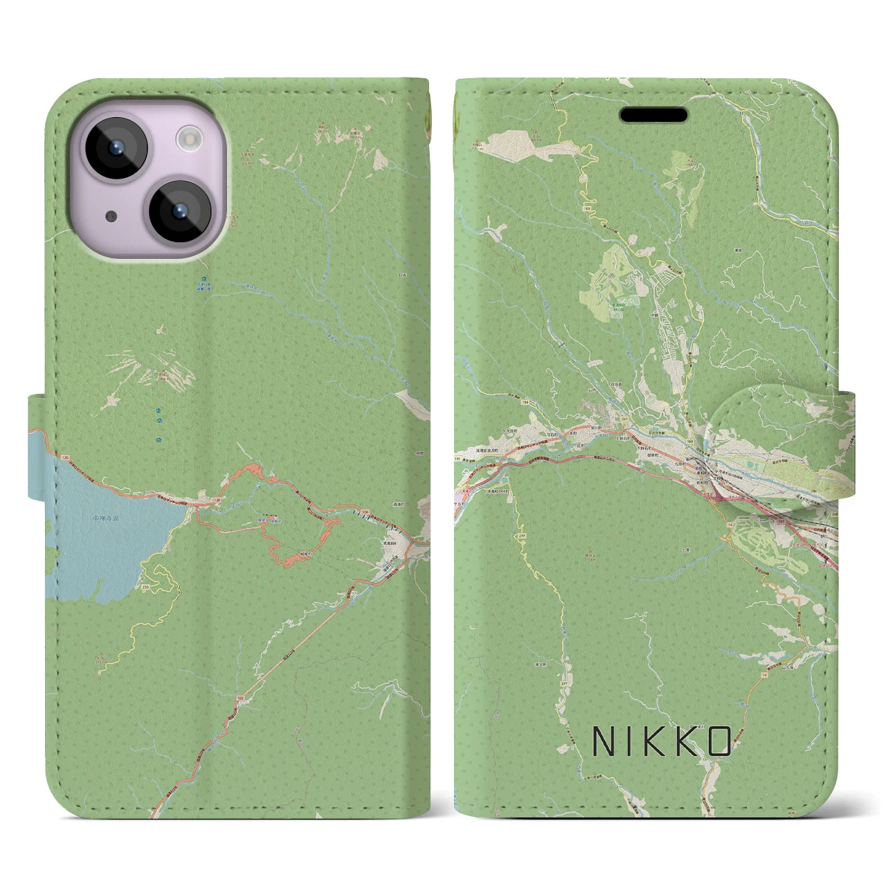 【日光】地図柄iPhoneケース（手帳両面タイプ・ナチュラル）iPhone 14 用